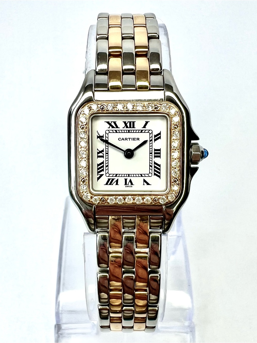 CARTIER PANTHERE Quartz 23mm 2 Row Gold 0.32TCW Diamond Watch White Dial